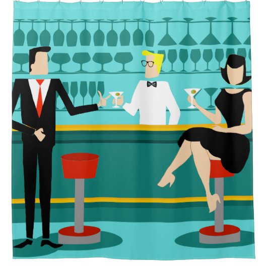 レトロのカクテルラウンジのシャワー・カーテン シャワーカーテン (正面)