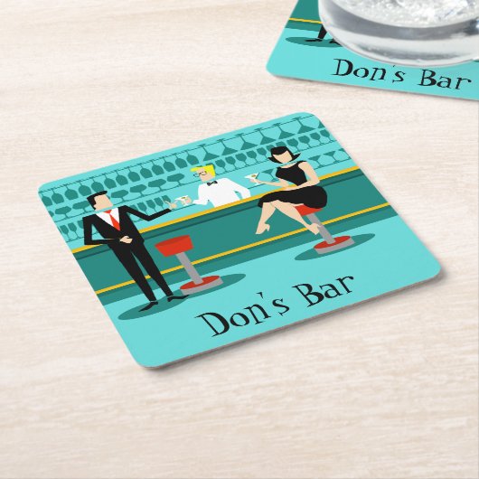レトロのカクテルラウンジの紙のコースター スクエアペーパーコースター (アングル)