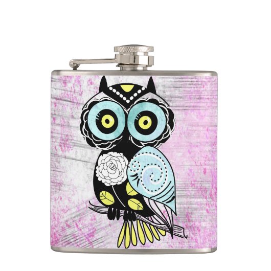 レトロのカスタムなフクロウ フラスク (正面)