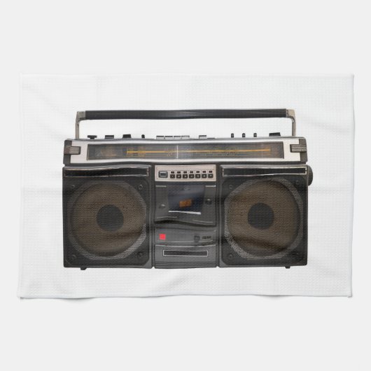 レトロのカセットプレーヤー音楽ヒップスターのステレオテープ キッチンタオル (横)