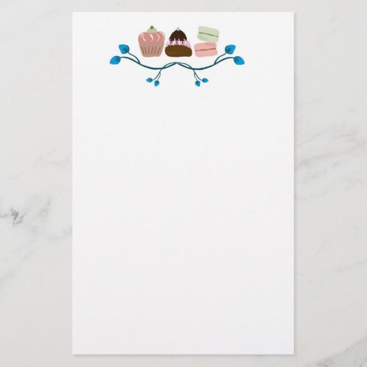 レトロのカップケーキおよびmacaronsの文房具 便箋 (正面)