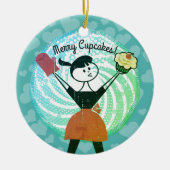 レトロのカップケーキの主婦のパン屋のクリスマスのオーナメント セラミックオーナメント (正面)