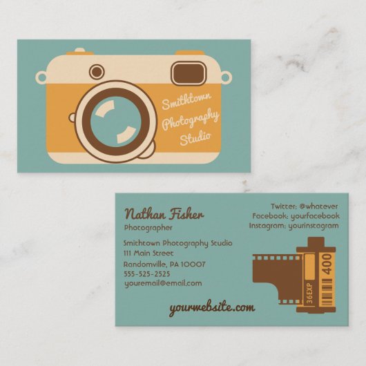 レトロのカメラの写真撮影の名刺の水の金ゴールド 名刺 (正面/裏面)