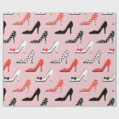 レトロのカラフルでガーリーなハイヒールポンプはパターンに蹄鉄を打ちます ラッピングペーパー (フラット)