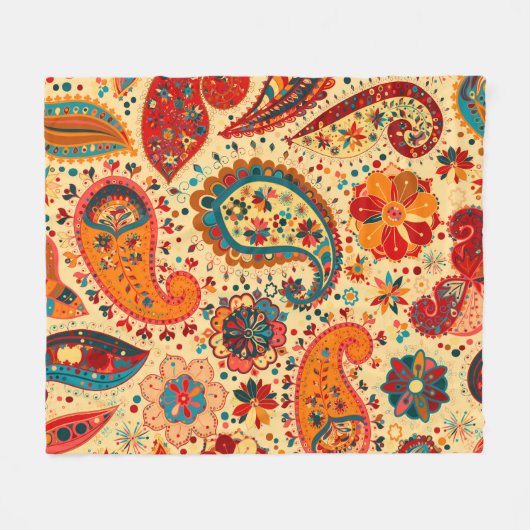 レトロのカラフルで美しいBohoのボヘミア人のペイズリー フリースブランケット (正面(横))