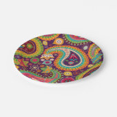レトロのカラフルで美しいBohoのボヘミア人のペイズリー ペーパープレート (アングル)