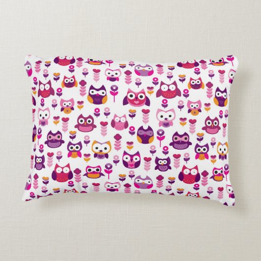 レトロのカラフルなフクロウの鳥パターン アクセントクッション (裏面)