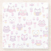 レトロのカラフルなフクロウの鳥パターン ガラスコースター (裏面)