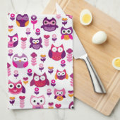レトロのカラフルなフクロウの鳥パターン キッチンタオル (四つ折り)