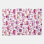 レトロのカラフルなフクロウの鳥パターン キッチンタオル (横)