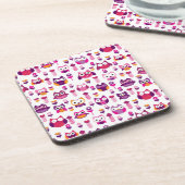 レトロのカラフルなフクロウの鳥パターン コースター (左側)