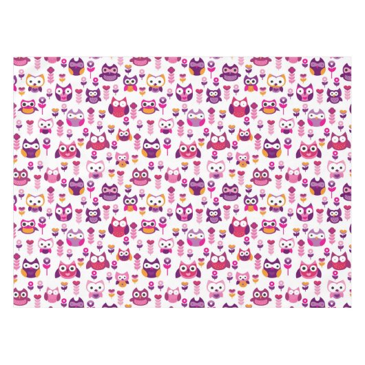 レトロのカラフルなフクロウの鳥パターン テーブルクロス (正面(横))