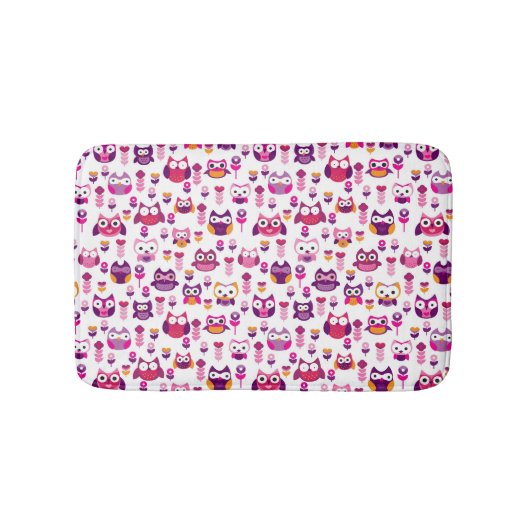 レトロのカラフルなフクロウの鳥パターン バスマット (正面)