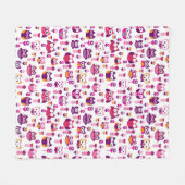 レトロのカラフルなフクロウの鳥パターン フリースブランケット (正面(横))