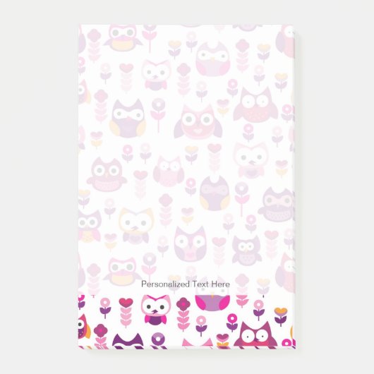 レトロのカラフルなフクロウの鳥パターン ポストイット (正面)