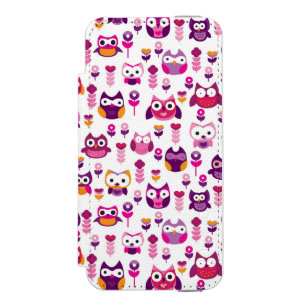 レトロのカラフルなフクロウの鳥パターン iPhone SE/5/5sウォレットケース