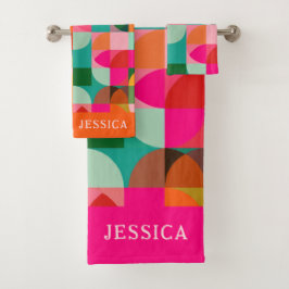レトロのカラフル美的な幾何学模様の名前 バスタオルセット