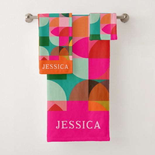 レトロのカラフル美的な幾何学模様の名前 バスタオルセット (インサイチュ)