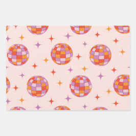 レトロのカラフルGroovy Discoボールパターン ラッピングペーパーシート
