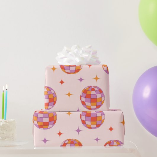 レトロのカラフルGroovy Discoボールパターン ラッピングペーパー (パーティーギフト)