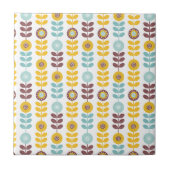 レトロのガーリーなオレンジティール(緑がかった色)のabstrctの花柄パターン タイル (正面)