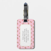 レトロのガーリーなピンクのさくらんぼはモノグラムを模造します ラゲッジタグ (裏面縦)