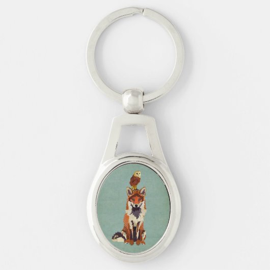 レトロのキツネ及びフクロウKeychain キーホルダー (正面)