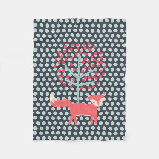レトロのキツネ フリースブランケット (正面)