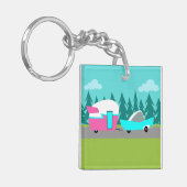 レトロのキャンピングカー/トレーラーおよび車のアクリルKeychain キーホルダー (正面左)