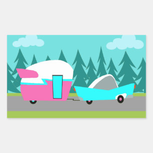 レトロのキャンピングカー/トレーラーおよび車のステッカー 長方形シール