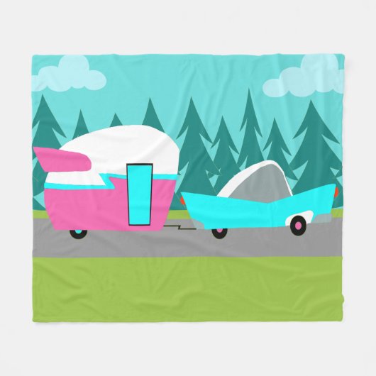レトロのキャンピングカー/トレーラーおよび車のフリースブランケット フリースブランケット (正面(横))