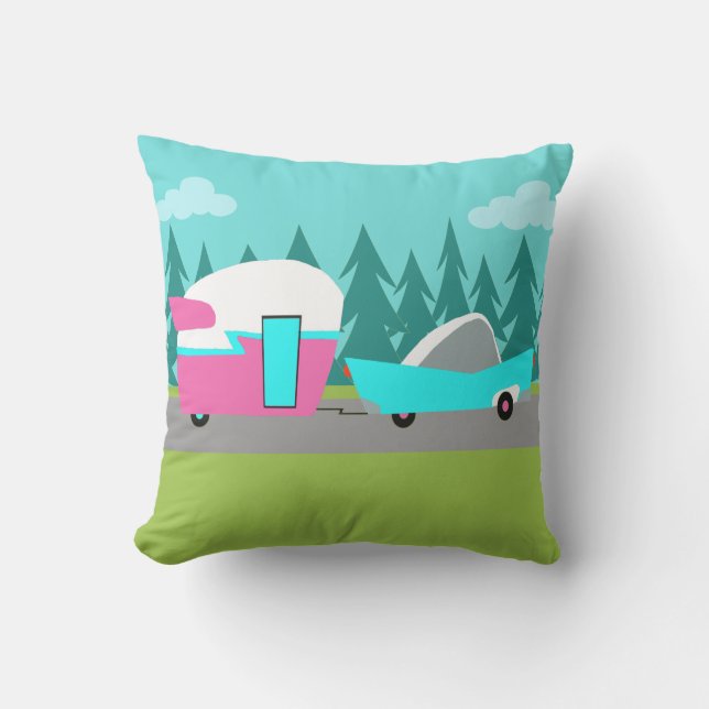 レトロのキャンピングカー/トレーラーおよび車の屋外の枕 クッション (正面)