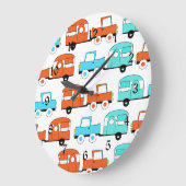 レトロのキャンプのトレーラーのターコイズのオレンジヴィンテージ車 ラージ壁時計 (傾斜)