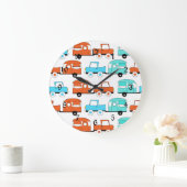 レトロのキャンプのトレーラーのターコイズのオレンジヴィンテージ車 ラージ壁時計 (ホーム)