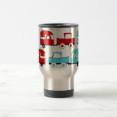 レトロのキャンプのトレーラーのターコイズの赤いヴィンテージ車 トラベルマグ (中央)
