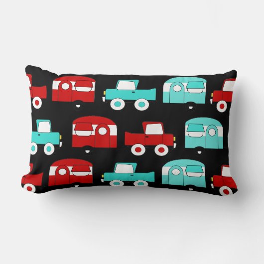 レトロのキャンプのトレーラーのターコイズの赤いヴィンテージ車 ランバークッション (正面)