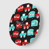 レトロのキャンプのトレーラーのターコイズの赤いヴィンテージ車 ラージ壁時計 (傾斜)