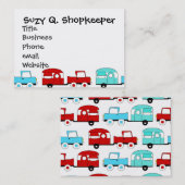 レトロのキャンプのトレーラーのターコイズの赤いヴィンテージ車 名刺 (正面/裏面)
