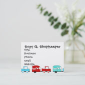 レトロのキャンプのトレーラーのターコイズの赤いヴィンテージ車 名刺 (スタンド正面)