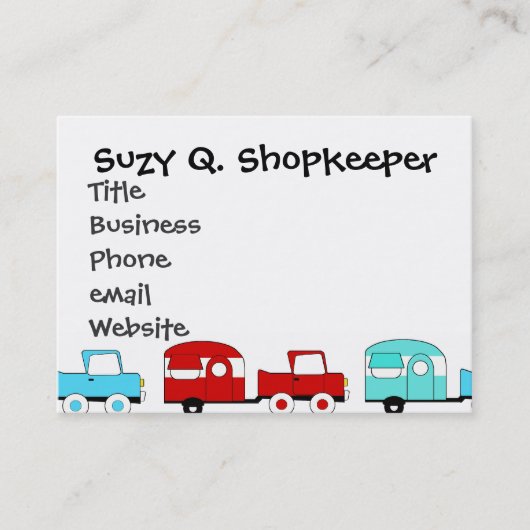 レトロのキャンプのトレーラーのターコイズの赤いヴィンテージ車 名刺 (正面)