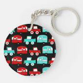 レトロのキャンプのトレーラーのターコイズの赤いヴィンテージRV キーホルダー (裏面)