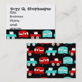 レトロのキャンプのトレーラーのターコイズの赤いヴィンテージRV 名刺 (正面/裏面)