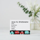 レトロのキャンプのトレーラーのターコイズの赤いヴィンテージRV 名刺 (スタンド正面)