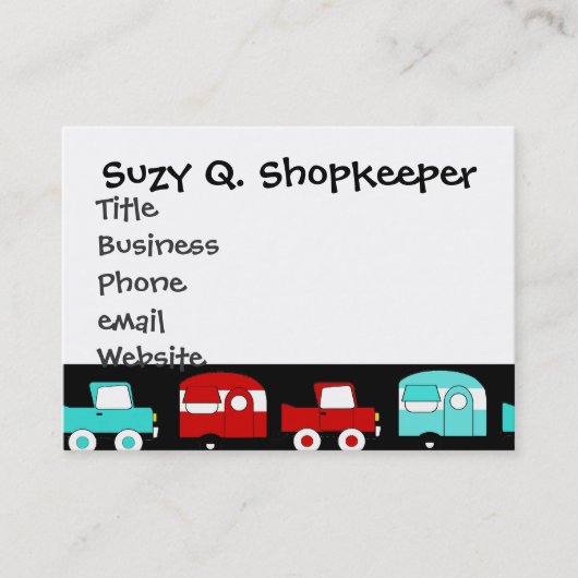 レトロのキャンプのトレーラーのターコイズの赤いヴィンテージRV 名刺 (正面)