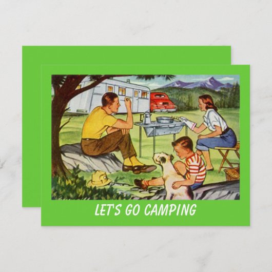 レトロのキャンプの再結集のヴィンテージのキャンピングカーの招待状 招待状 (正面/裏面)