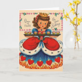 レトロのクイーンハート誕生日グリーティングカード カード (黄色い花)