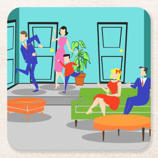 レトロのクラシックなテレビの紙のコースター スクエアペーパーコースター (正面)