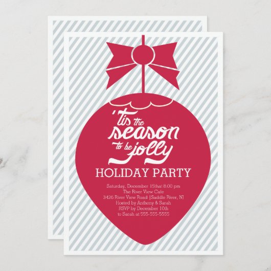 レトロのクリスマスのオーナメントの休日のパーティの招待状 招待状 (正面/裏面)