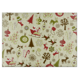 レトロのクリスマスのスケッチの継ぎ目が無いパターン カッティングボード