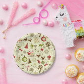 レトロのクリスマスのスケッチの継ぎ目が無いパターン ペーパープレート (パーティー)